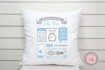 ♥ Kissen mit Namen und Geburtsdaten ★ von Lüttentüddel® ♥ Wunschname KITA Einschulung Geburtstag Geburt Taufe Geburtskissen